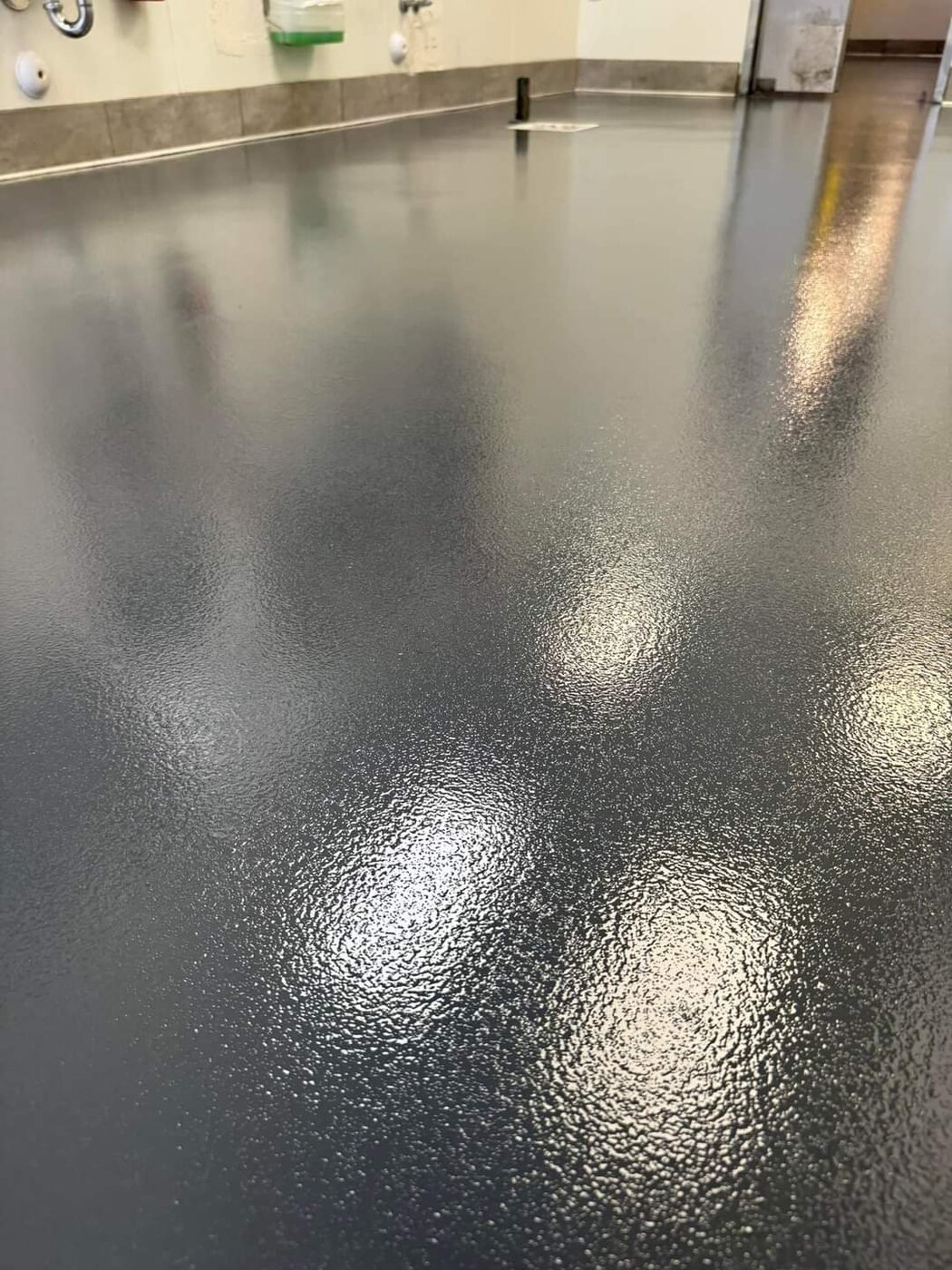Close view of a glossy dark epoxy finish