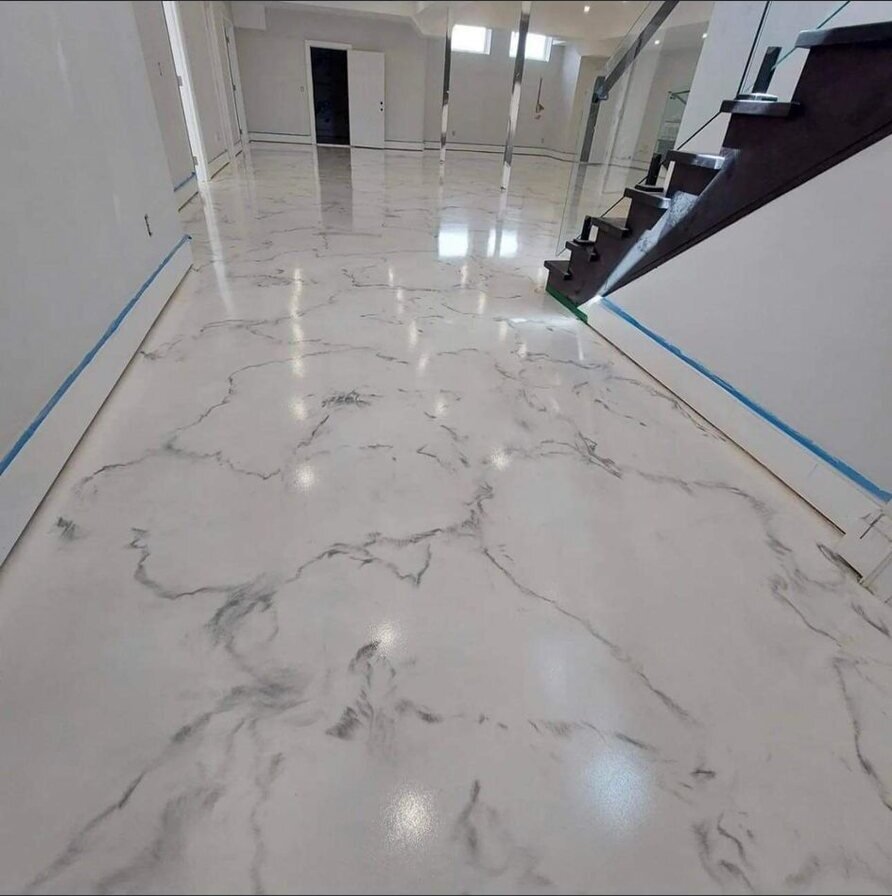 White marbled metallic epoxy floor