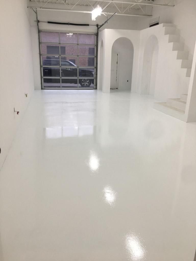 Bright seamless epoxy floor in a finished interior