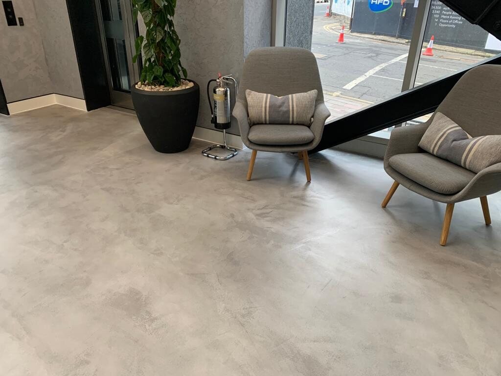 Microcement floor in a commercial seating area