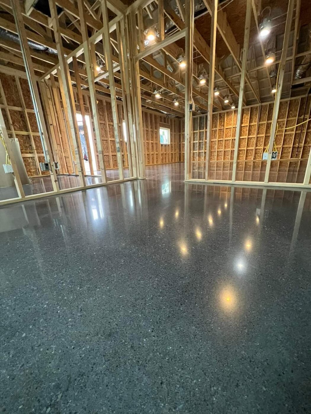 Polished concrete floor in a large industrial facility